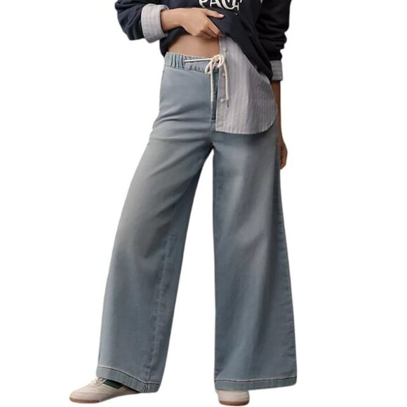 Anthropologie Pilcro Denim-Knit Pull-On High-Rise Wide-Leg Pants, Size Small - Picture 2 of 11